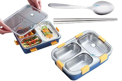 3 Section Stainless Steel Leakproof Lunch Box 750 ML with Spoon & Fork