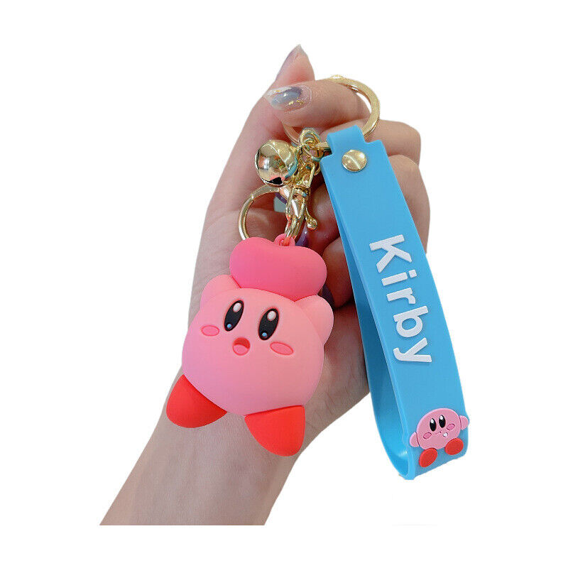 Kirby Cartoon 3D Rubber Keychain with Wristband