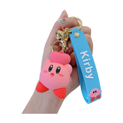 Kirby Cartoon 3D Rubber Keychain with Wristband