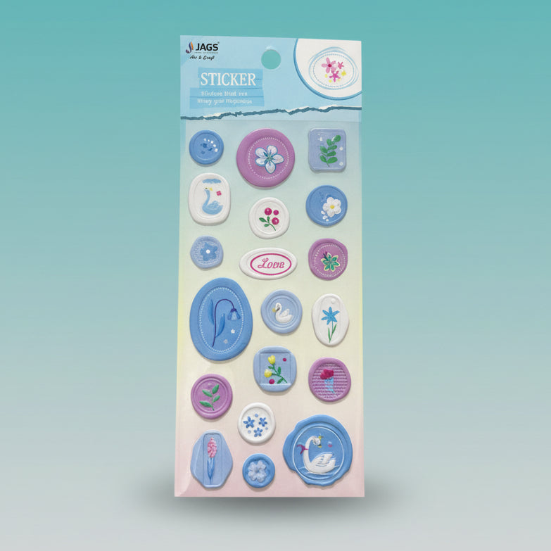 Gift Hub Mart Fancy Sticker-Stamps set with colorful floral designs, decorative stickers