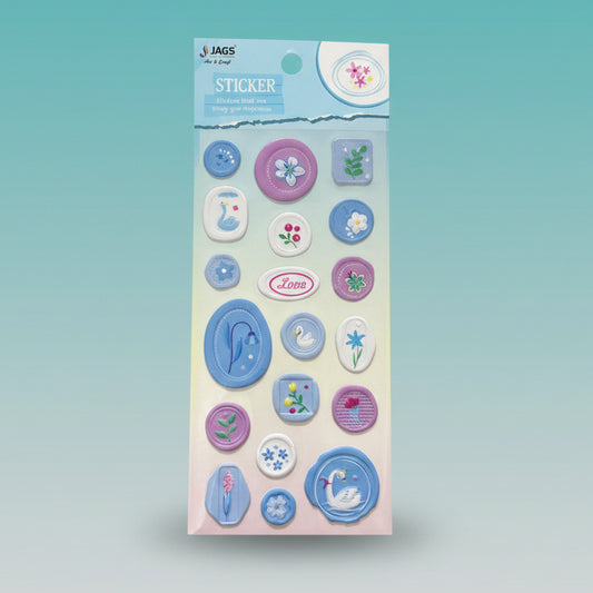 Gift Hub Mart Fancy Sticker-Stamps set with colorful floral designs, decorative stickers