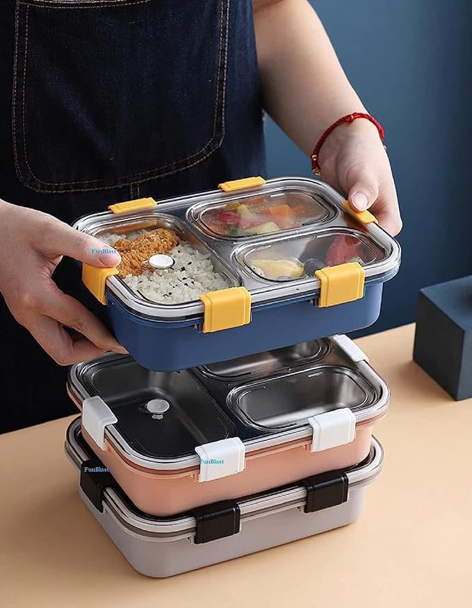 3 Section Stainless Steel Leakproof Lunch Box 750 ML with Spoon & Fork