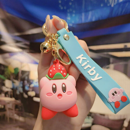 Kirby Cartoon 3D Rubber Keychain with Wristband