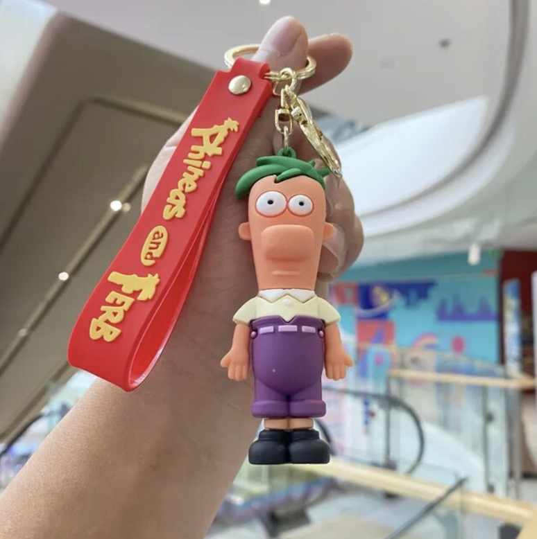 Phineas & Ferb Cartoon 3D Character Rubber Keychain with Wristband