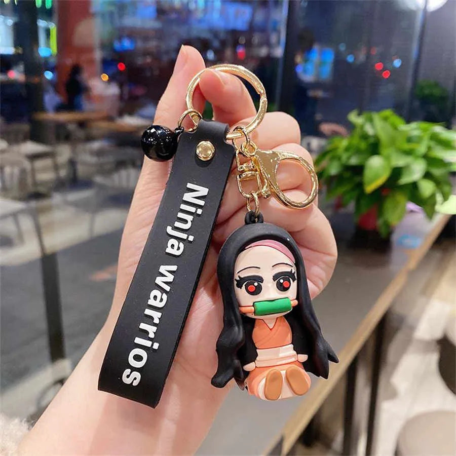 Demon Slayer 3D Character Rubber Keychain with Wristband