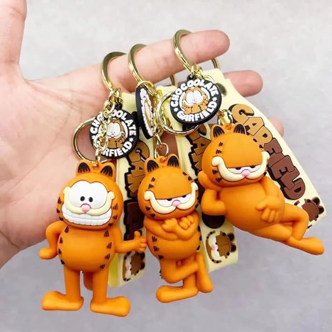 Garfield Cartoon 3D Rubber Keychain with Wristband