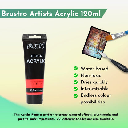 Brustro Artists Acrylic Tube Fluorescent Red 120ml