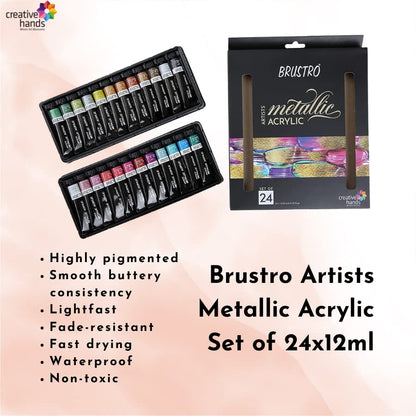 Metallic Acrylic Tube Set 24x12ml- Brustro