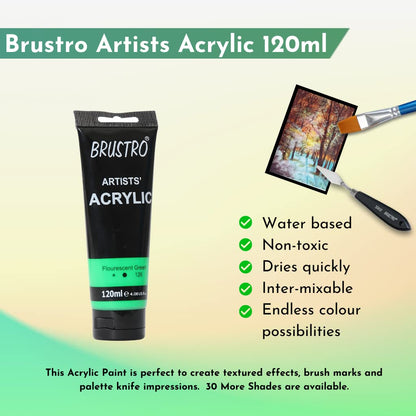 Brustro Artists Acrylic Tube Flourescent Green 120ml