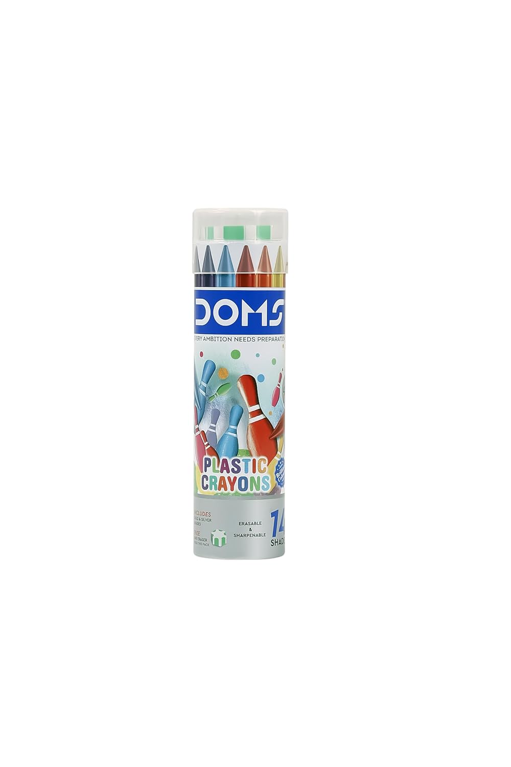 DOMS 14 Plastic Crayons Round Tin