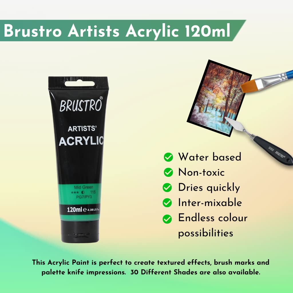 Brustro Artists Acrylic Tube Mid Green 120ml