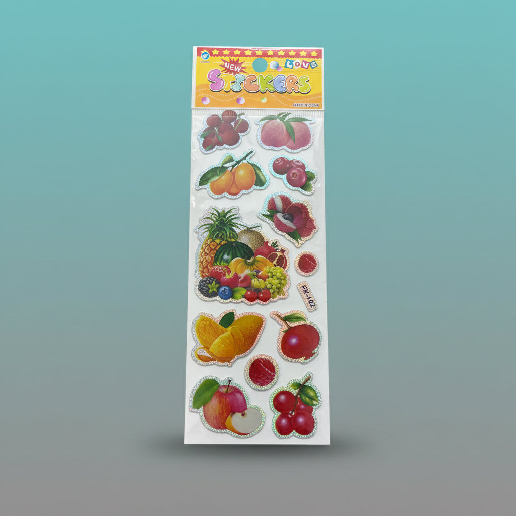 MRP10 Stickers sheet by Gift Hub Mart – colorful fruit-themed stickers with holographic borders