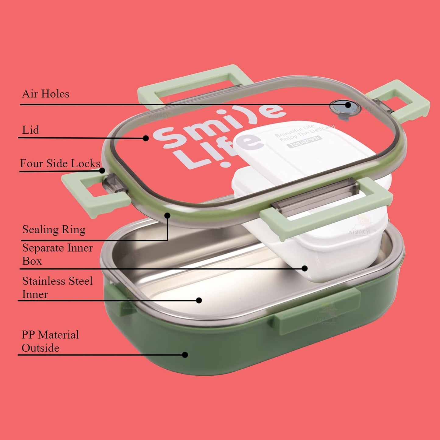 Stainless Steel Rectangle Single Layer Leakproof Lunch Box