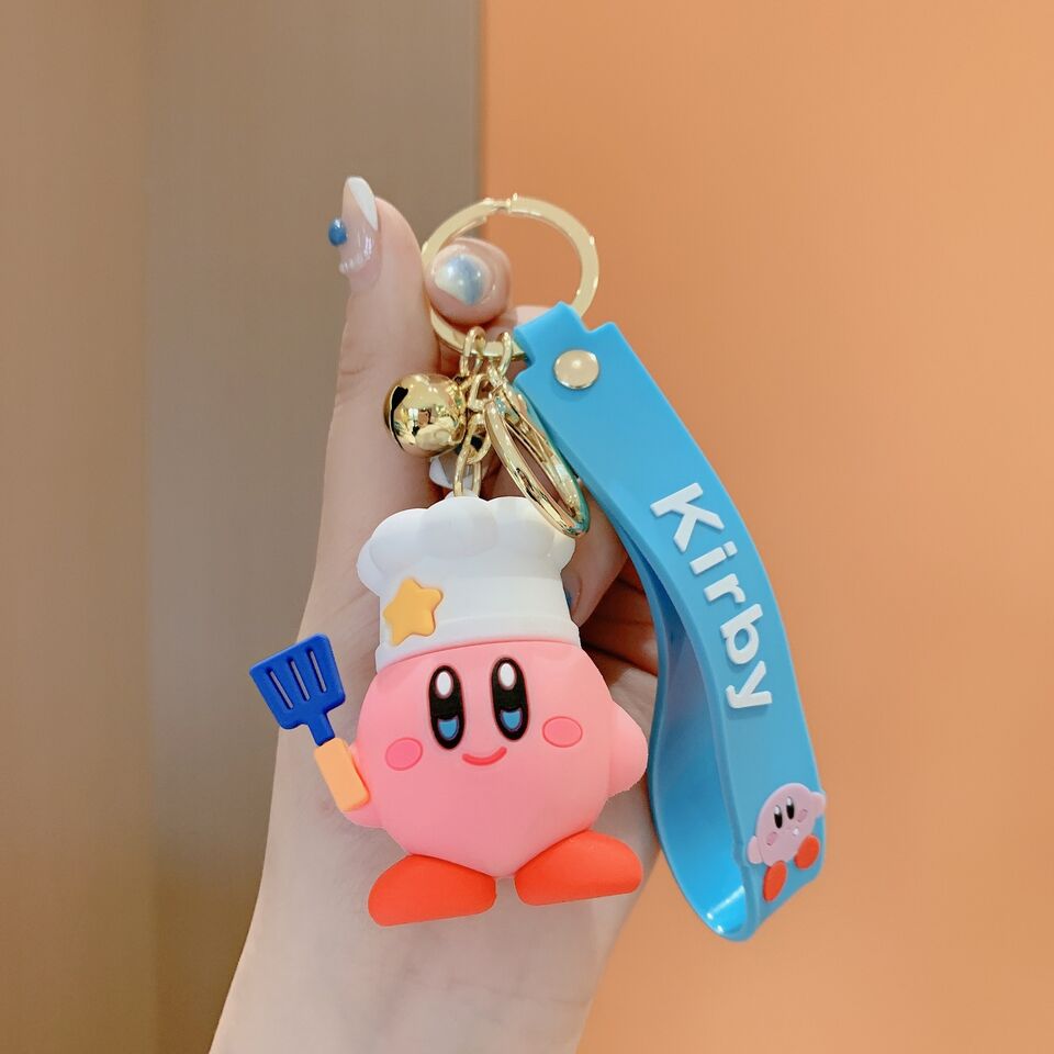 Kirby Cartoon 3D Rubber Keychain with Wristband