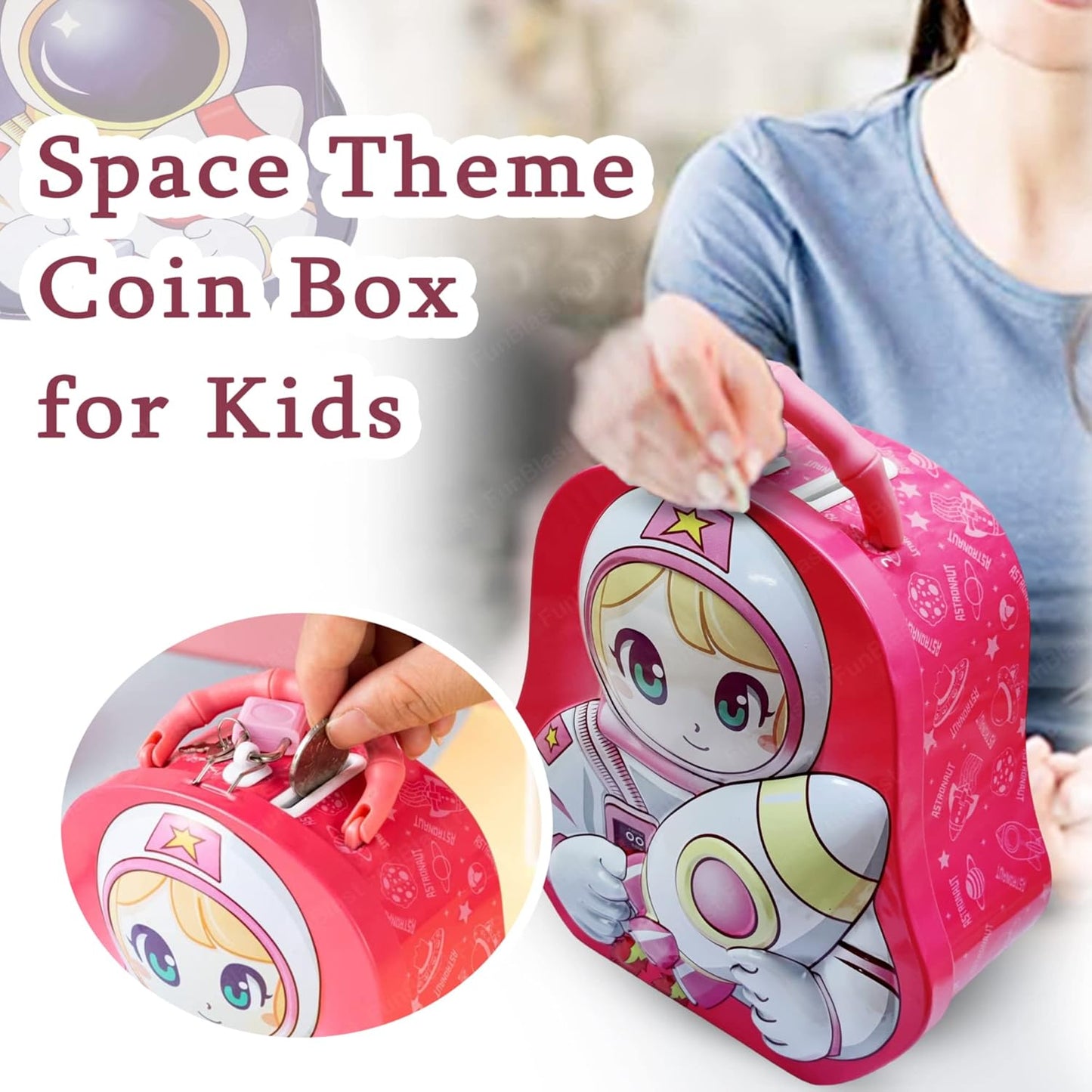 Metal Piggy Bank for Kids Space Theme