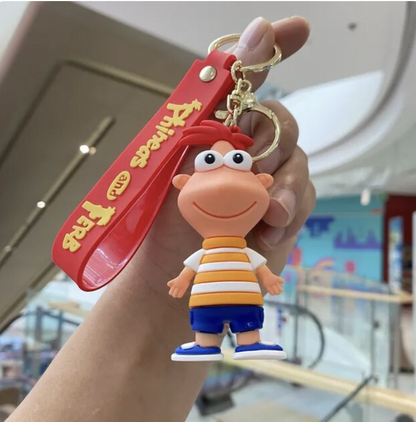 Phineas & Ferb Cartoon 3D Character Rubber Keychain with Wristband