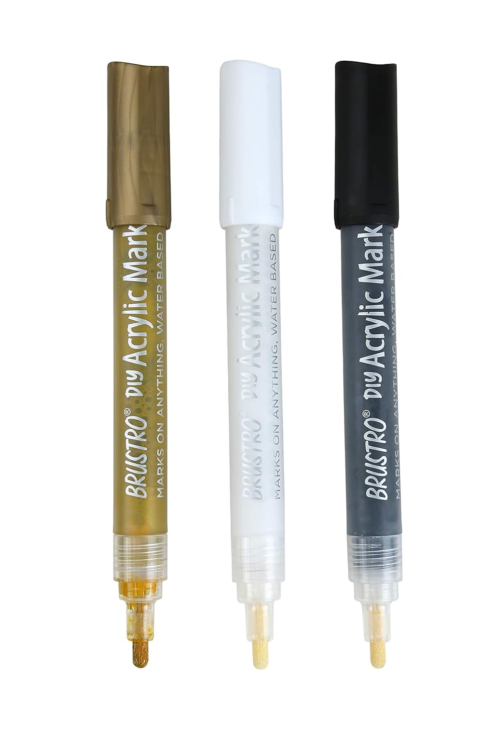 Acrylic Marker set of 3-(Black, White, Gold) Brustro