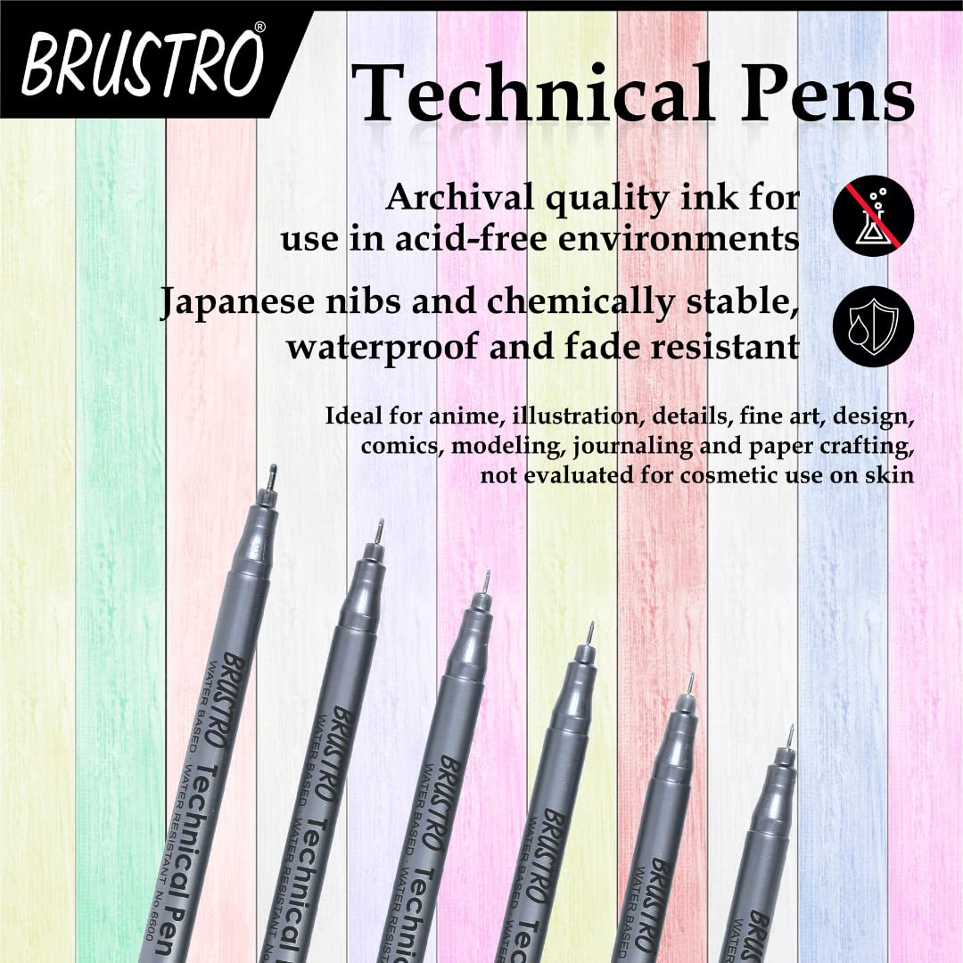 Fineliner Pen 0.1 Black Pck of 10- Brustro Technical Pen