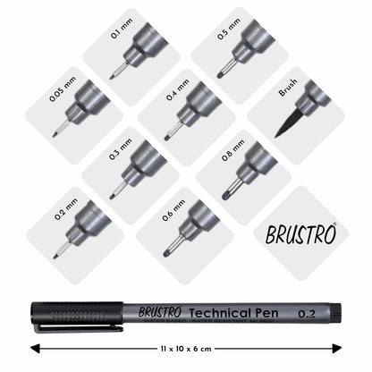 Fineliner Pen 0.2 Black Pack of 10- Brustro Technical Pen