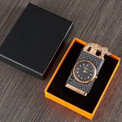 Double Flame Lighter with Quartz Watch