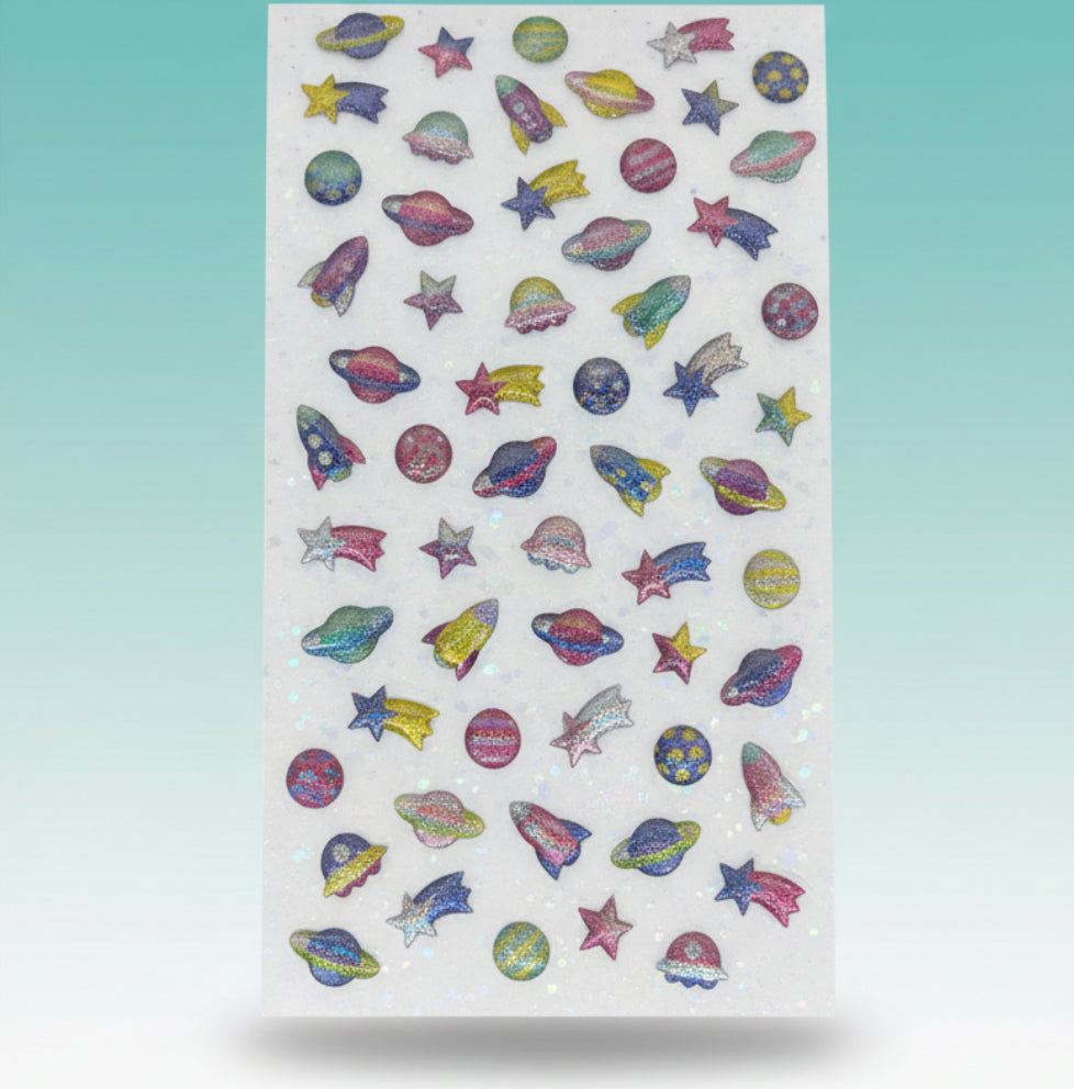 Gift Hub Mart holographic nail sticker sheet with stars, moons, planets and rockets