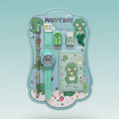 Hello Stationery Set with Watch by Gift Hub Mart – turquoise-green, kid-friendly desk accessories set