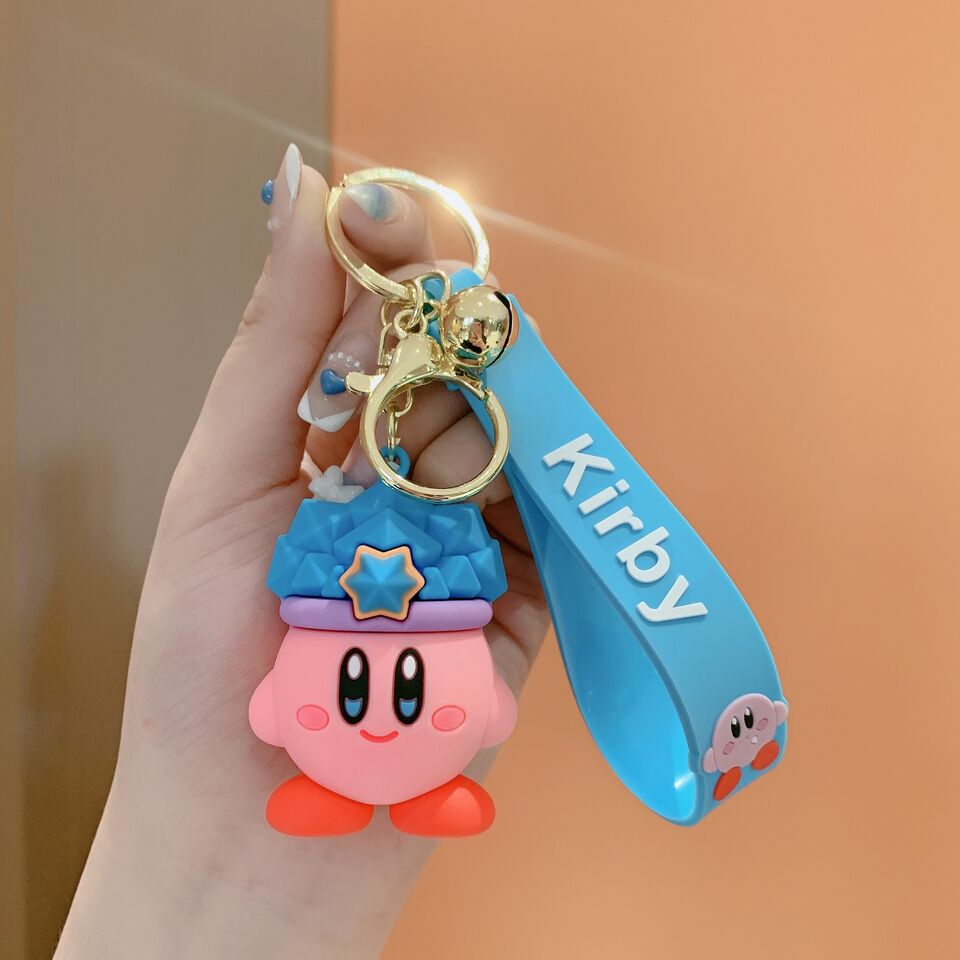 Kirby Cartoon 3D Rubber Keychain with Wristband