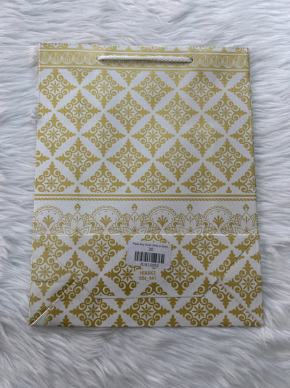 Paper Bag Small White & Golden Rhombus Floral Design