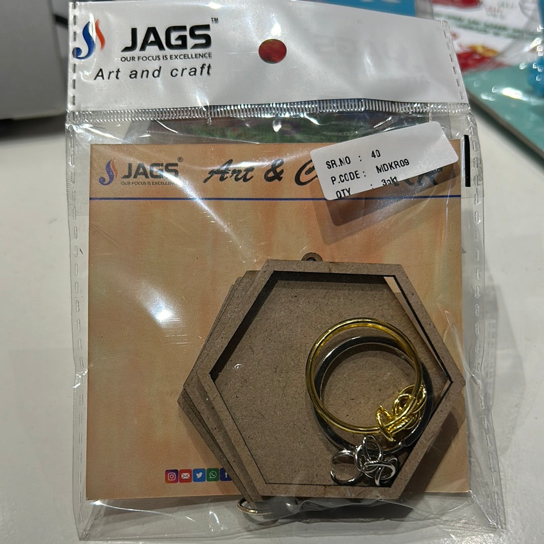 MDF DIY Key Ring 2 Pcs Set Hexagon