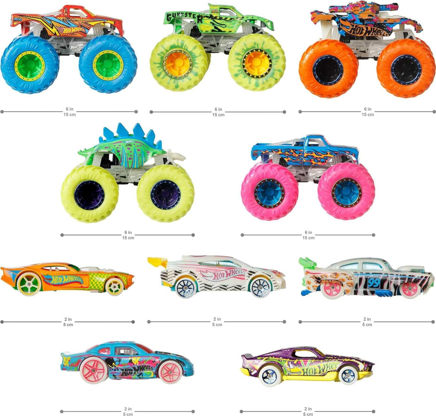 Hot Wheels Monster Trucks Glow in The Dark Multipack Funskool