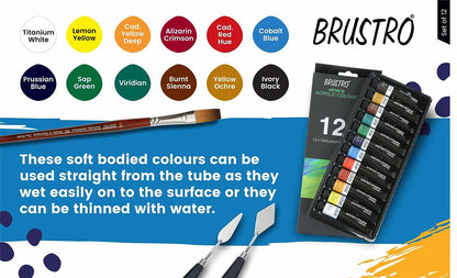 Brustro Artist Acrylic Colours 12 Shades Box (12 ml)