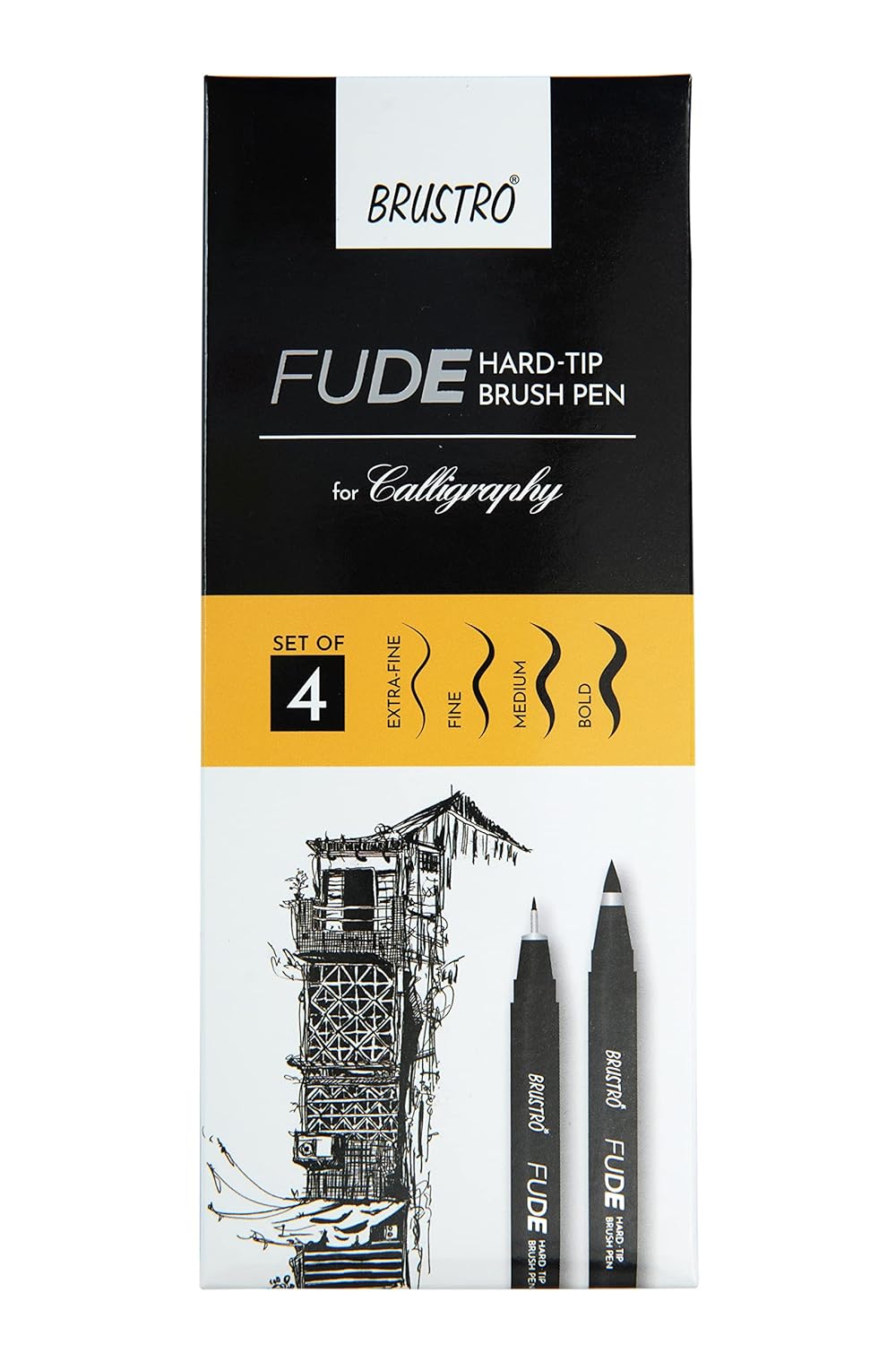 Fude Hard Tip Brush Pen Set of 4- Brustro