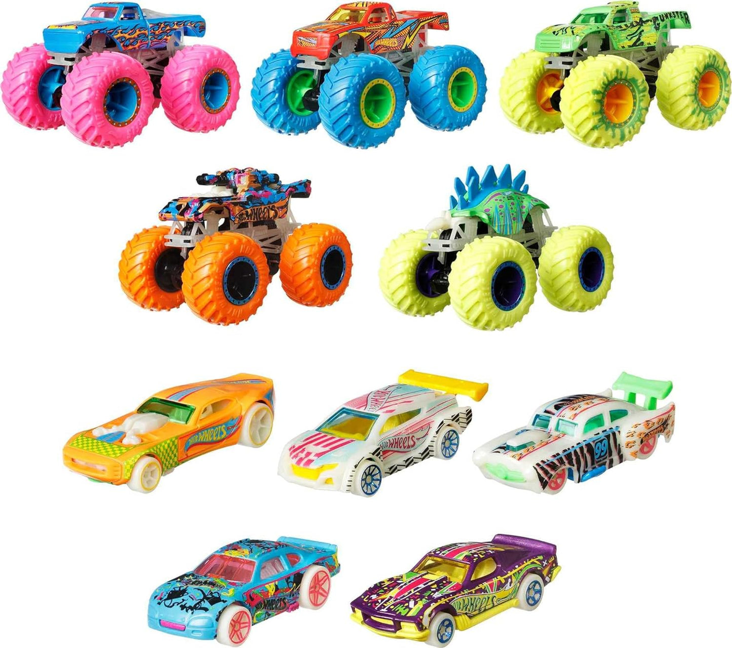 Hot Wheels Monster Trucks Glow in The Dark Multipack Funskool