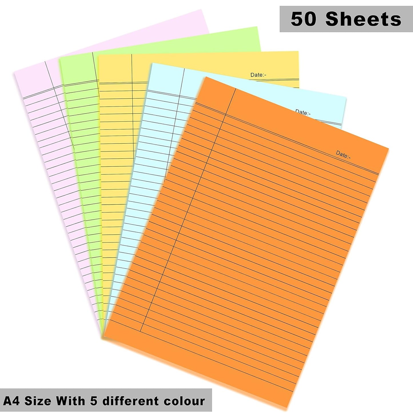 A4 Ruled Coloured Sheet Thin (50 Sheets)