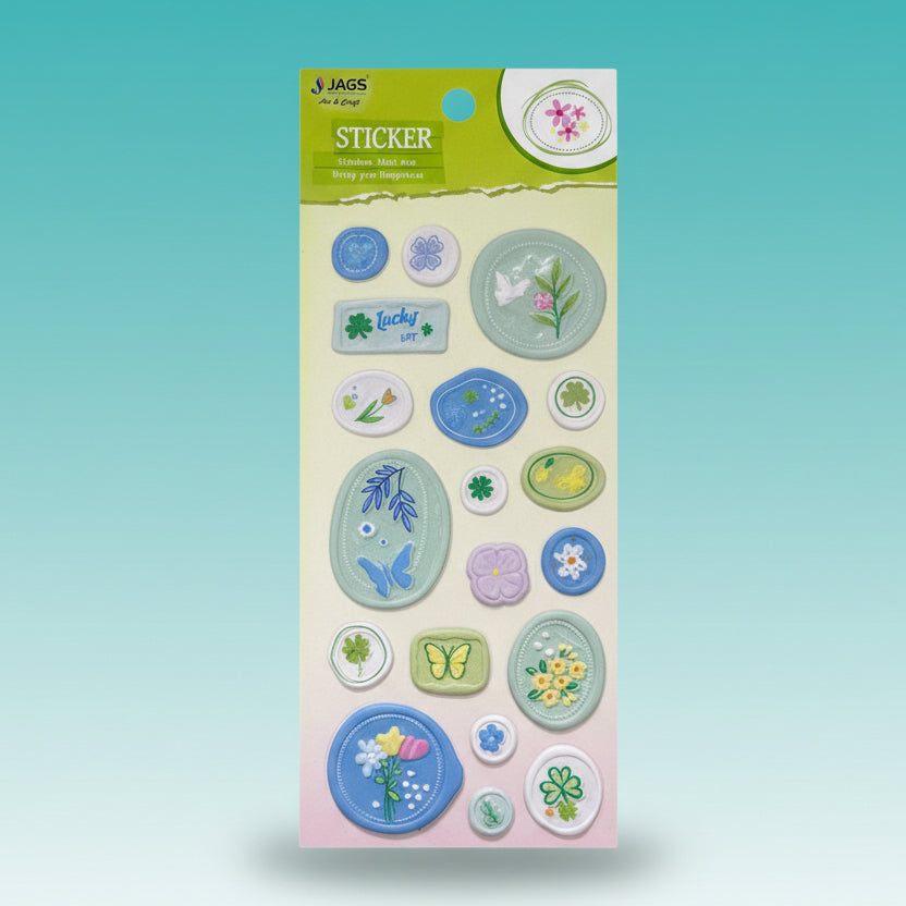 Fancy Sticker-Stamps by Gift Hub Mart pastel floral and leaf stickers in round and oval shapes