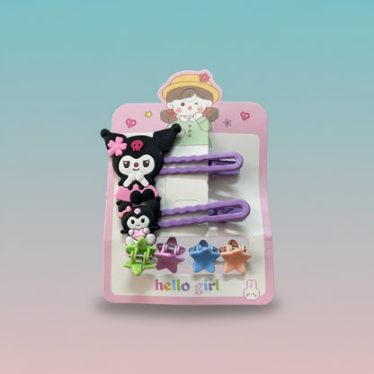 Kids 4 Mini Clutcher & 2 Side Pins Set- Kuromi - Gift Hub Mart