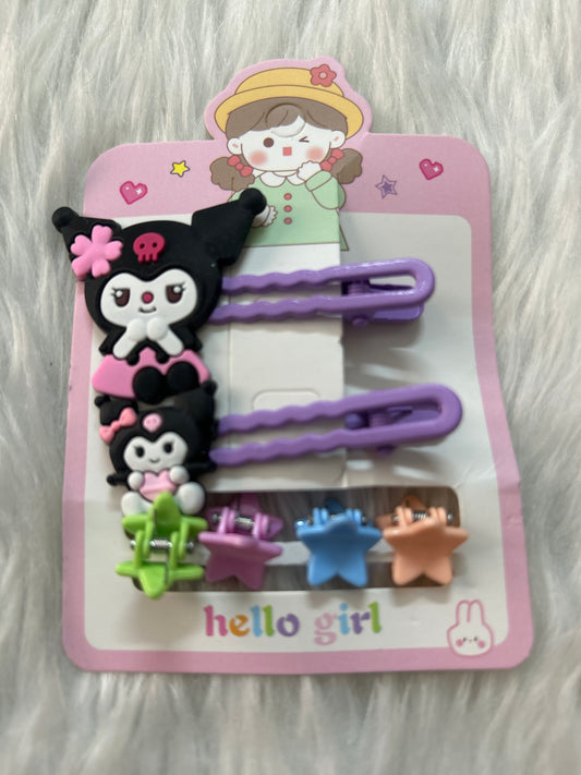 Kids 4 Mini Clutcher & 2 Side Pins Set- Kuromi - Gift Hub Mart