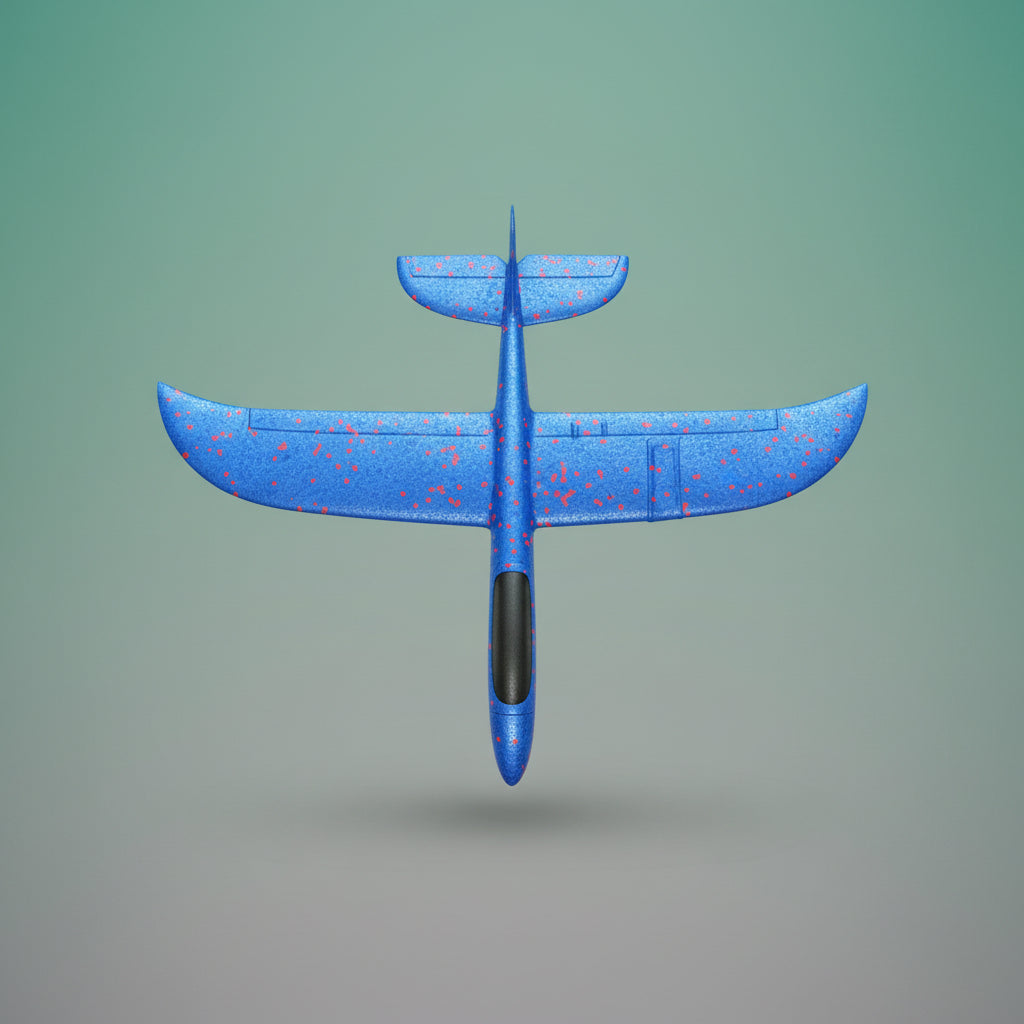 Foam Plane by Gift Hub Mart - blue foam glider with orange speckles in packaging