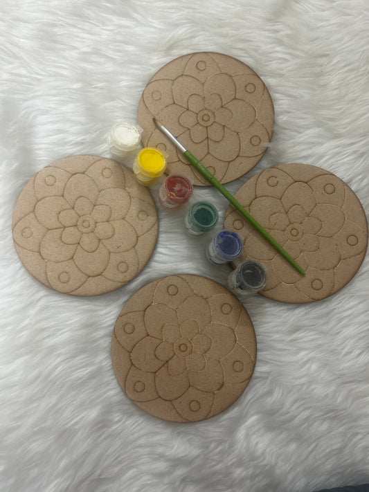 MDF Painting Kit Round Rangoli- 4”, 4Pcs Set