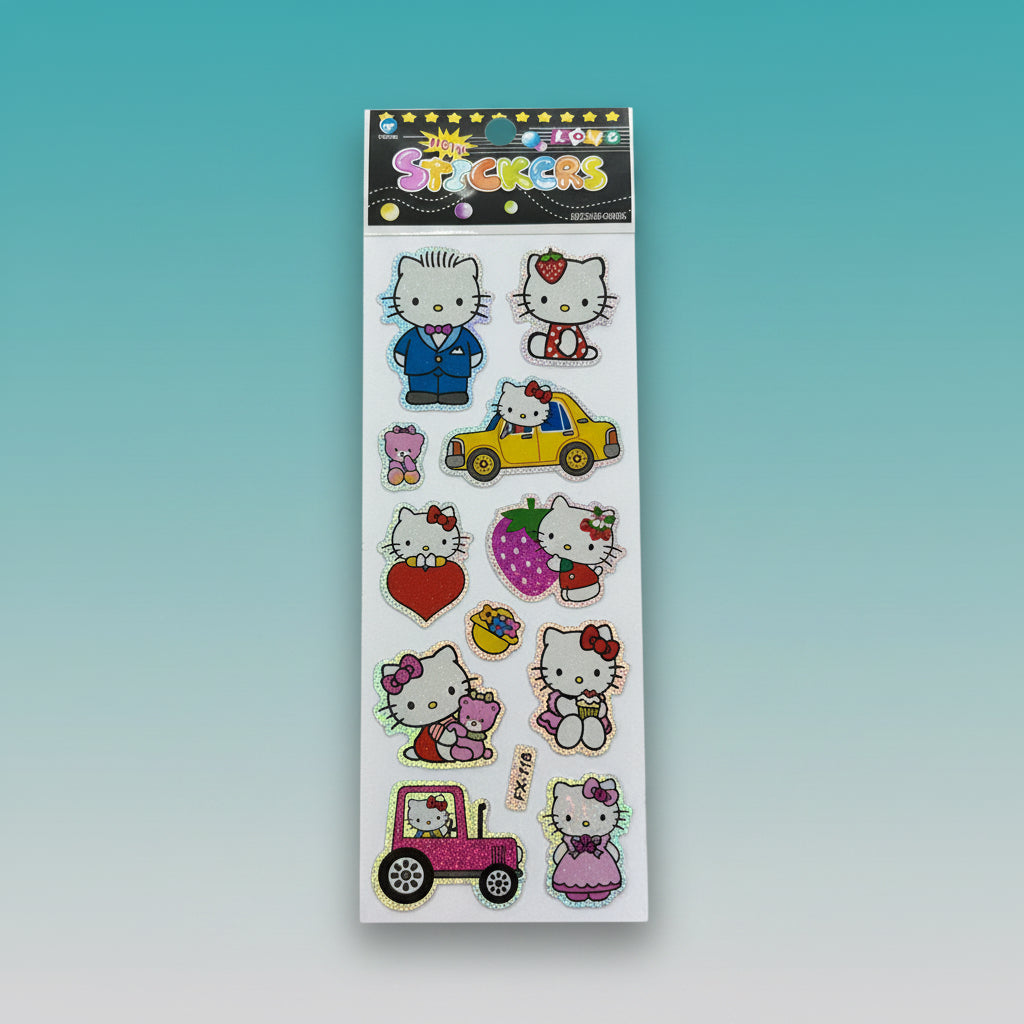 Gift Hub Mart MRP10 Stickers - holographic Hello Kitty sticker sheet with colorful designs