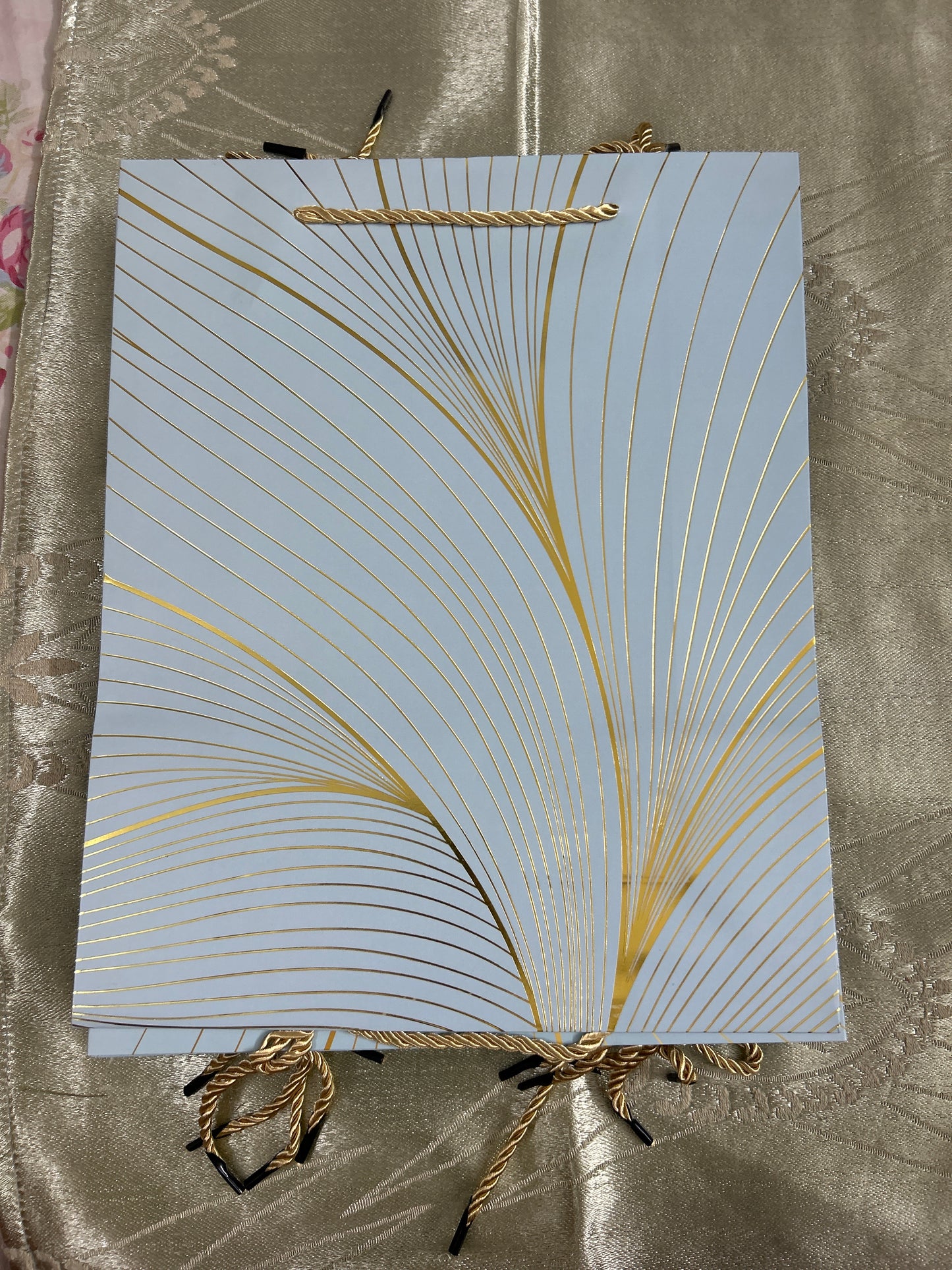 Paper Bag Medium- Blue with Golden Lines