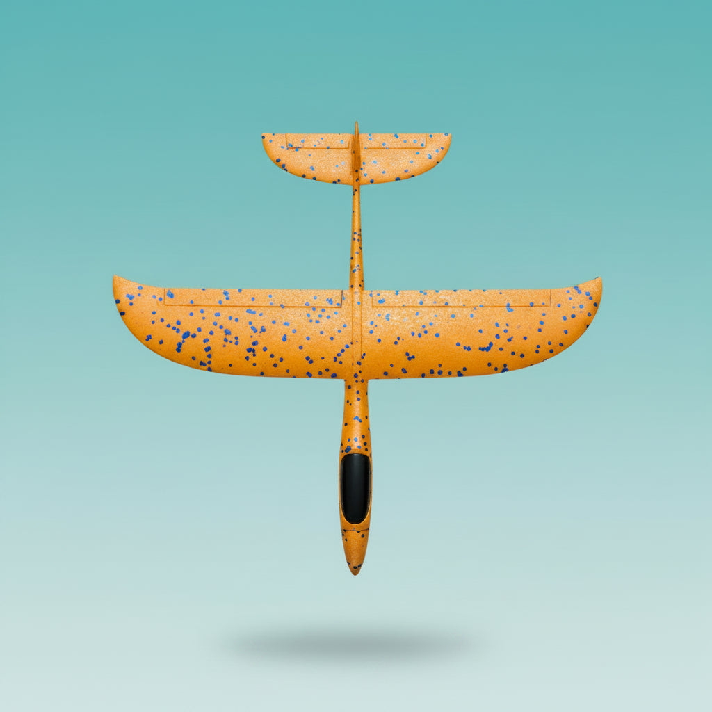 Foam plane set by Gift Hub Mart, orange with blue specks, two pieces in clear plastic packaging