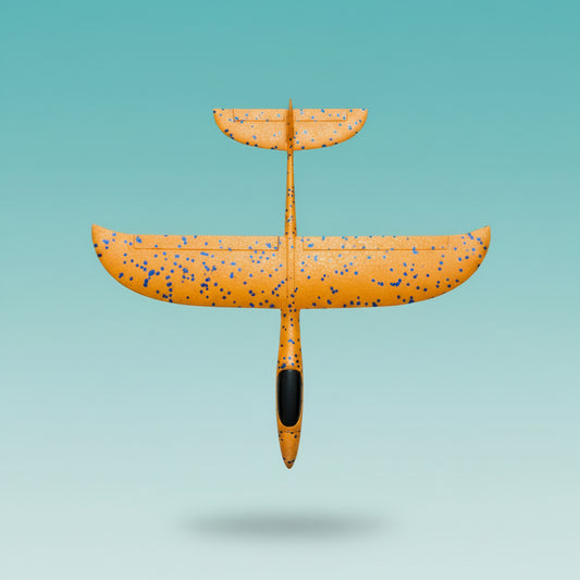 Foam plane set by Gift Hub Mart, orange with blue specks, two pieces in clear plastic packaging