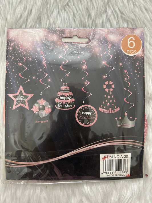 Happy Birthday Spiral Decor 6 Pcs