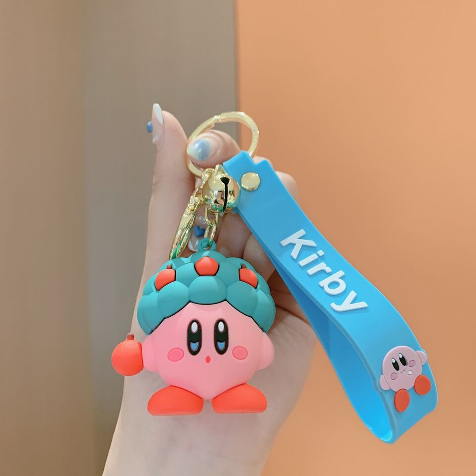 Kirby Cartoon 3D Rubber Keychain with Wristband