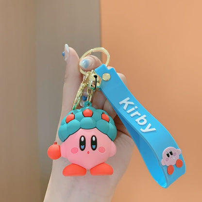 Kirby Cartoon 3D Rubber Keychain with Wristband