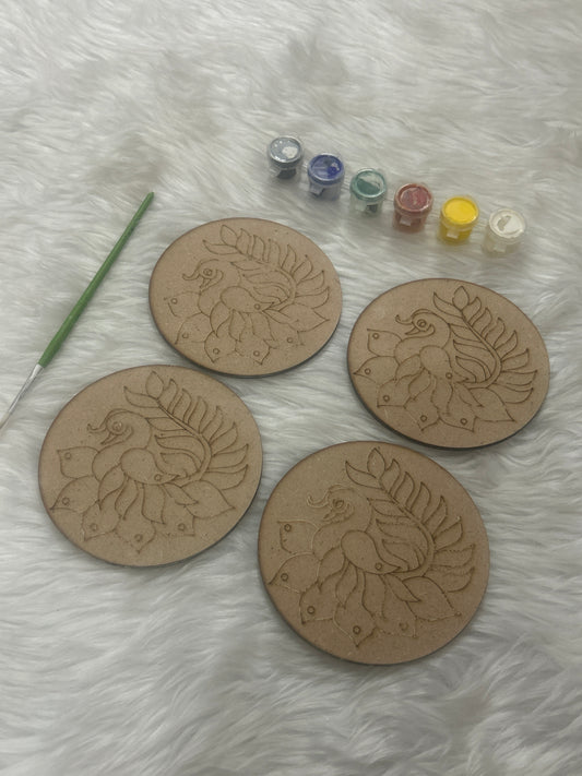MDF Painting Kit Round Peacock- 4Inch, 4Pc Set