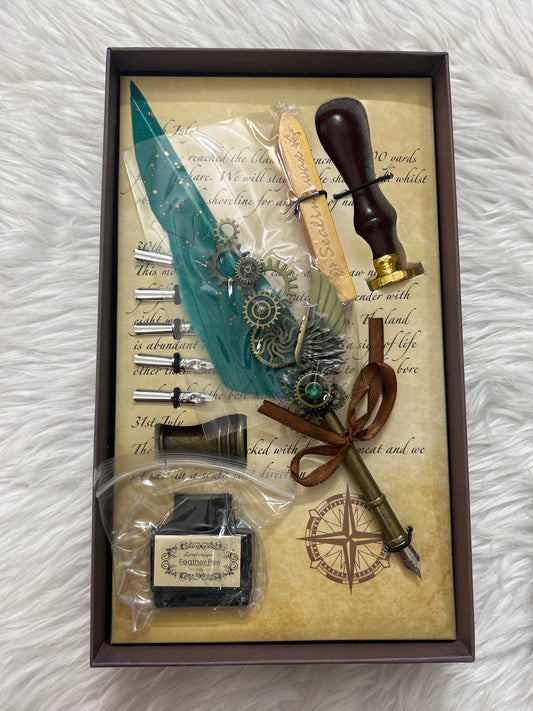 Christopher Columbus Calligraphy Quill Pen Set with Nibs and Wax Seal Stamp
