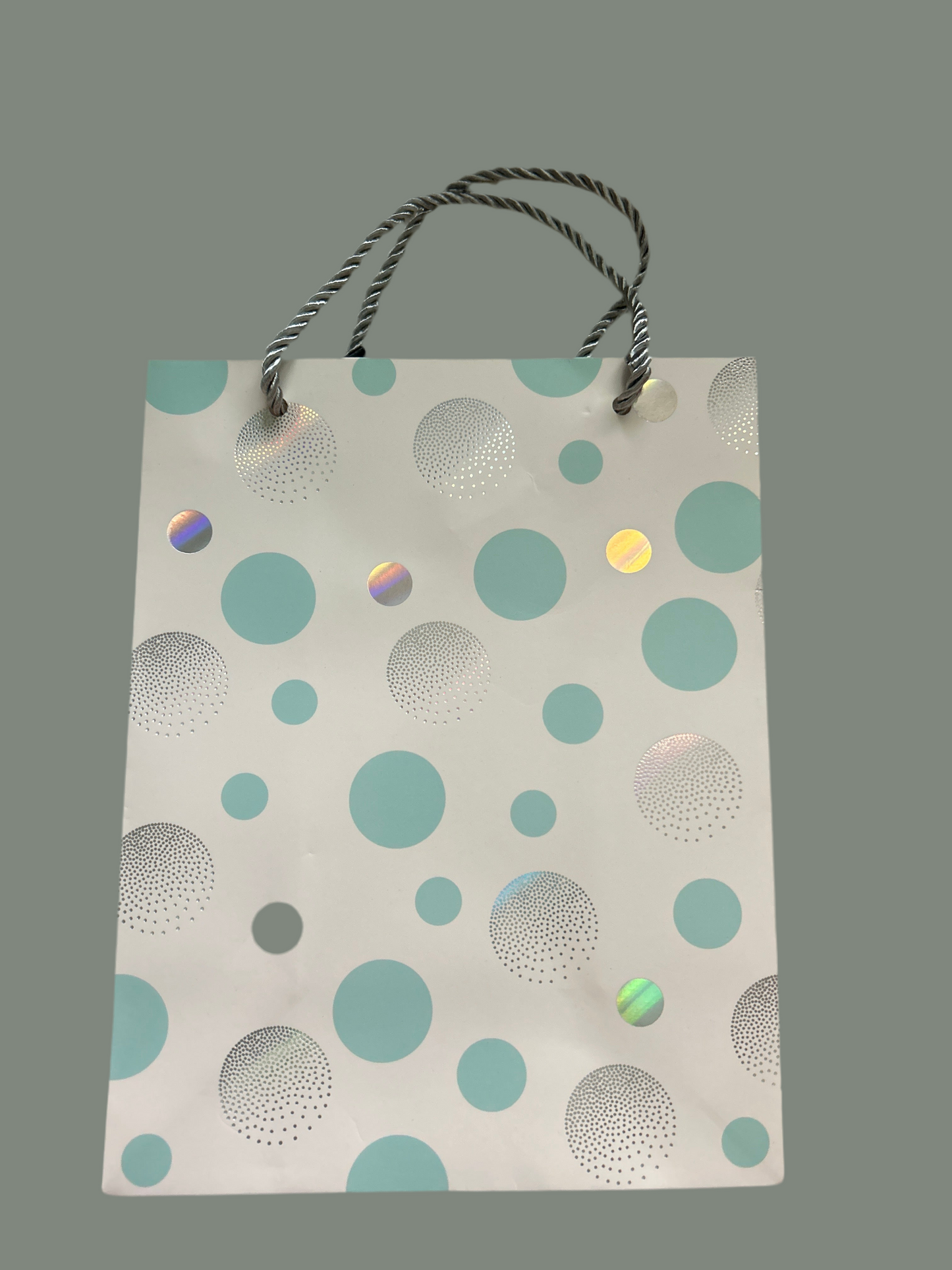 Paper Bag Cyan & Silver Big Polka Dots YSD919