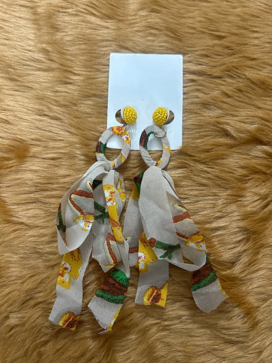Yellow Beads & Fabric Earrings
